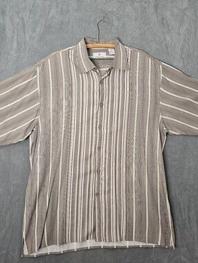 Bobby Chan Mens Silk Camp Striped Shirt Short Sleeve Hawaiian Large. A1-54